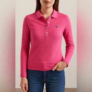 Lacoste Pink Long Sleeve Polo Shirt Women’s Size 38 Small Stretch Croc Logo